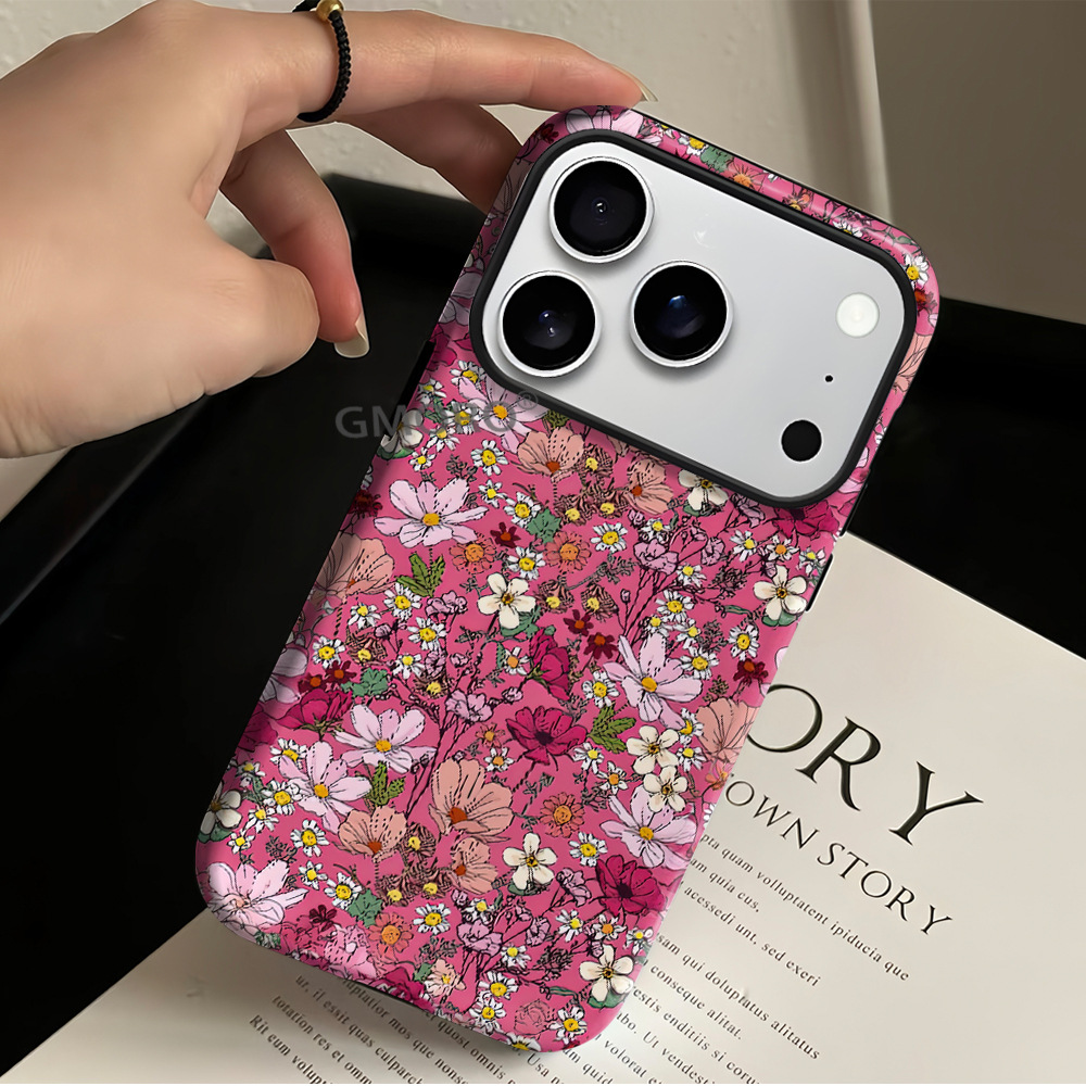 可爱粉色系苹果17pro手机壳复古碎花16promax菲林壳iPhone15硬壳