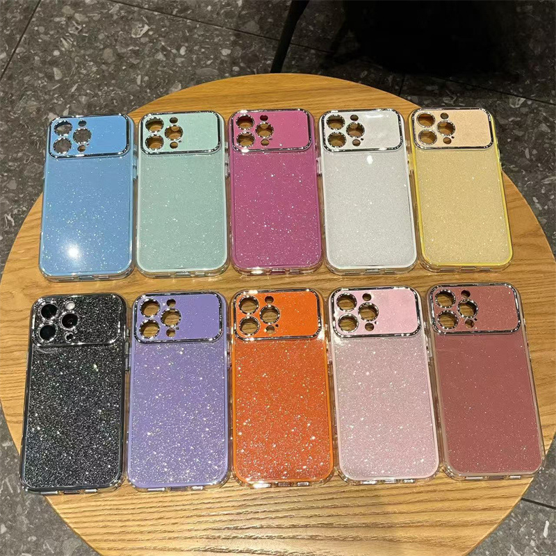 Three-In-One Glitter Powder Suitable for Iphone17Pro Mobile Phone Case Apple 16Pro Large Window 15Pro Pure Color 14Pro