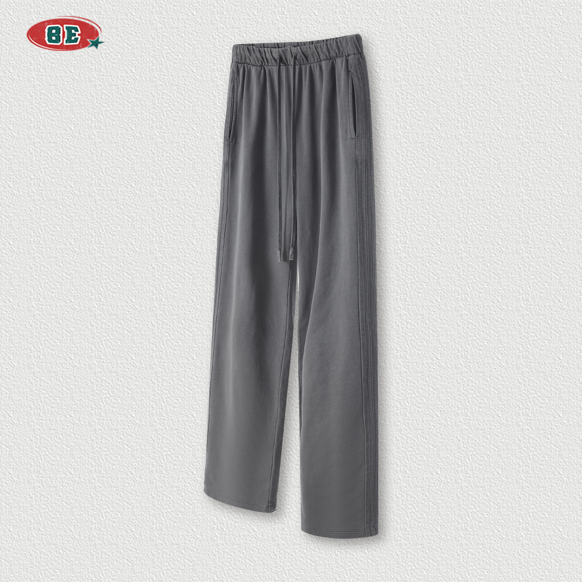 BE Men's Wear 2025 Spring and Autumn Heavy 450G Pantalones juveniles lavados Pantalones deportivos rectos sueltos de la marca de moda americana