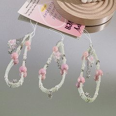 仙女風粉嫩珠珠手機殼鏈條小清新星星吊墜手機鏈掛繩網紅ins手串