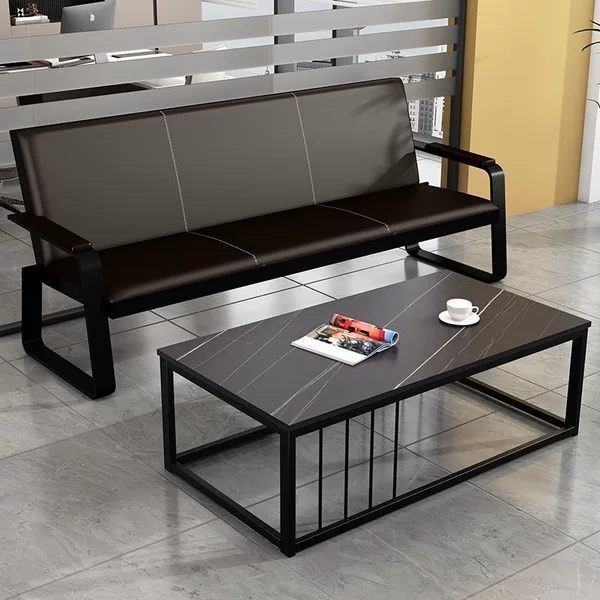 Office sofa and coffee table set, business reception sofa, modern minimalist three-seater office sofa