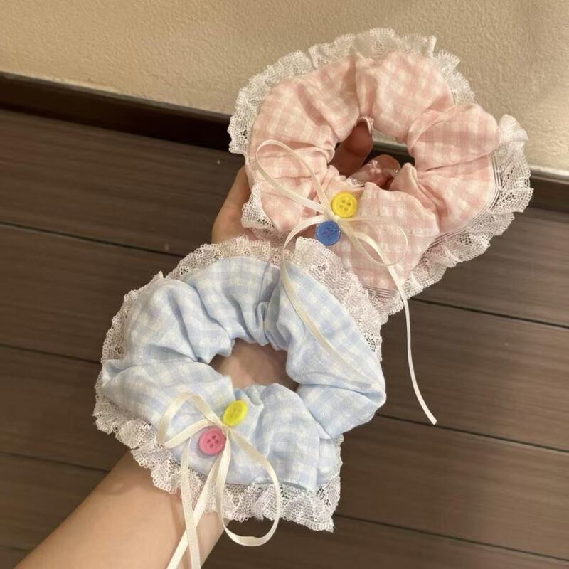 韩系ins蕾丝花边蝴蝶结大肠发圈甜美慵懒风头头绳发绳发饰皮筋|undefined