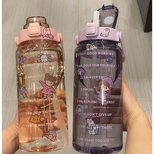 2000ml large capacity water bottle for female students high quality portable handle transparent plastic sports belt scale water cup 