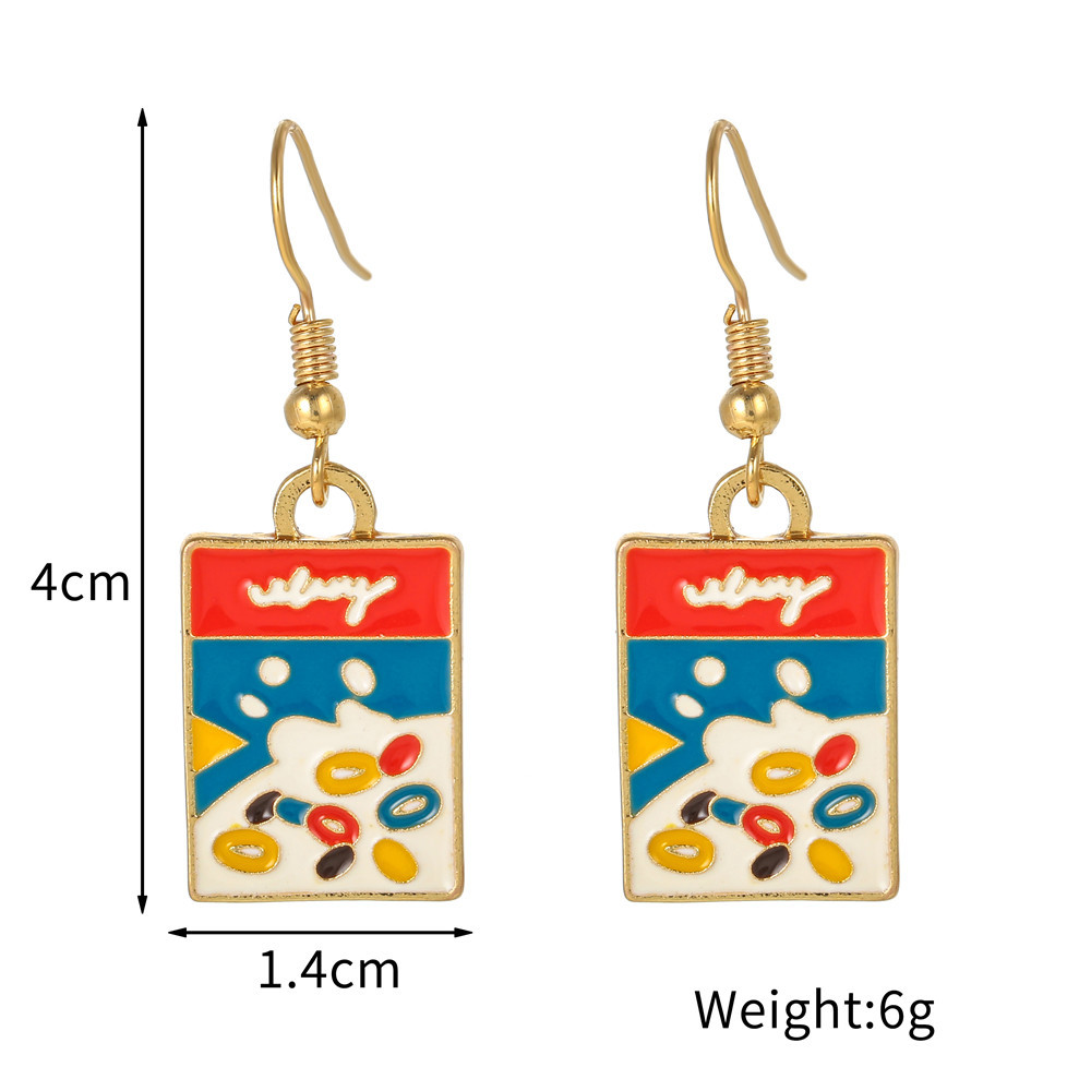 Cartoon Oil Dripping Animal Fruit Earrings Creative Geometric Wine Bottle Rainbow Earrings display picture 24