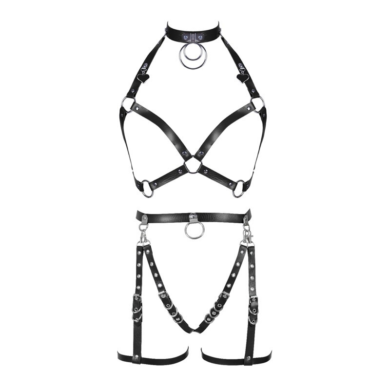 Cross-Border European and American Women's Sexy Leather Underwear Women's Uniforms Nightclub Adult Bondage Set Sex Toys