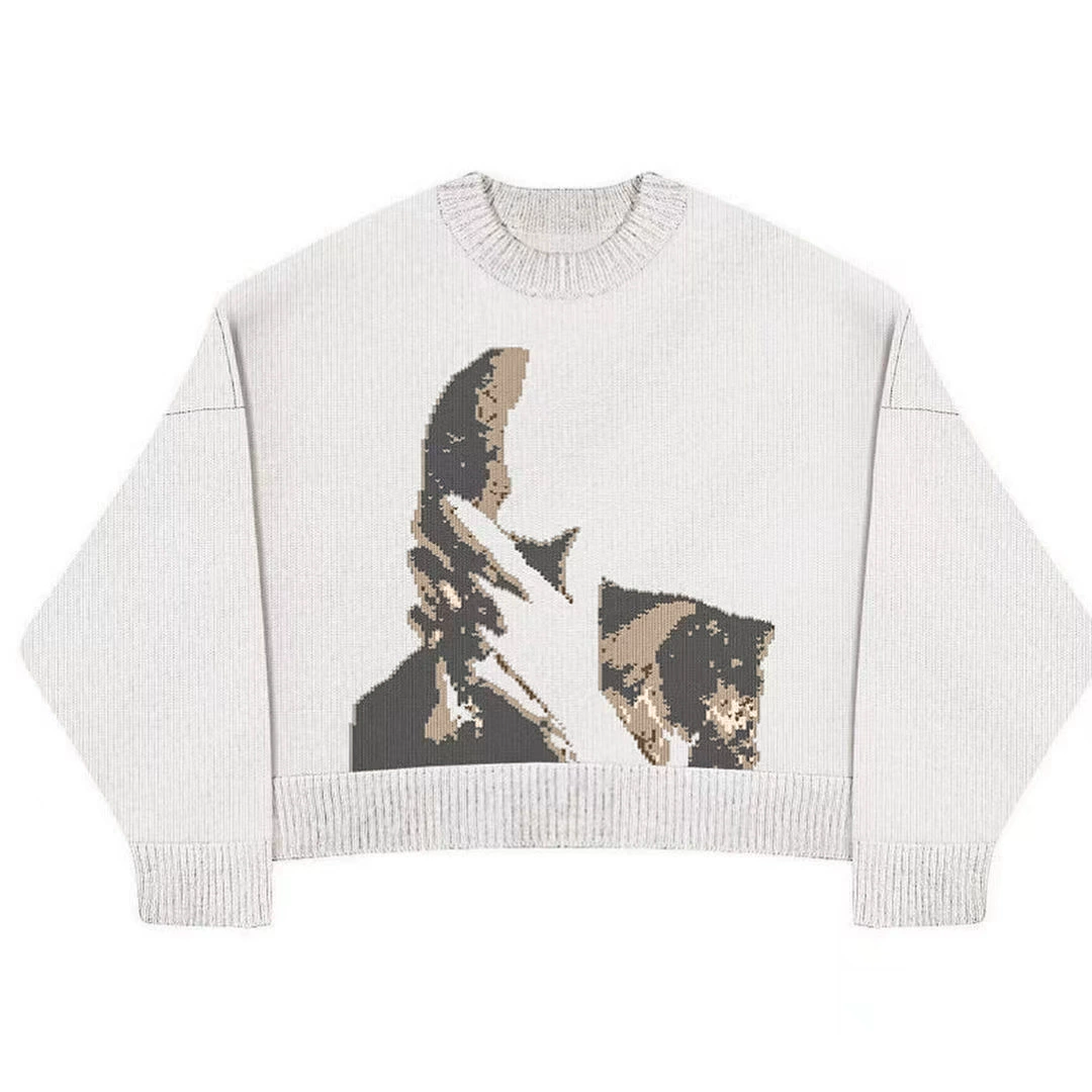 Демисезонный вязаный свитер, oversize, круглый ворот
