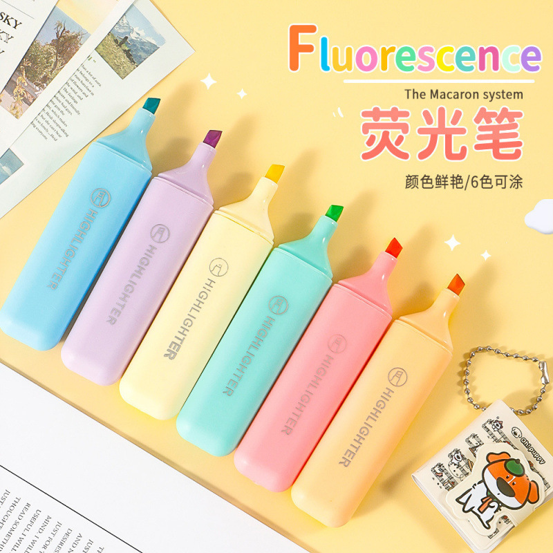 厂家直销软头荧光笔马卡龙淡色系笔记标记笔记学生文具莹光手账用