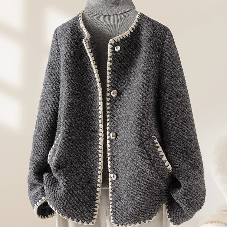 European Heavy-Duty Mixed Wool Tweed Coat for Women 2025 Autumn and Winter New High-End Short Coat