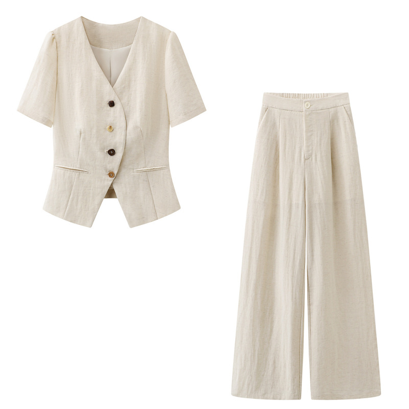 Thin Suit Set for Women with Short Sleeves, 2026 Summer New Style, Old Money Style Pants Two-Piece Set A86S287