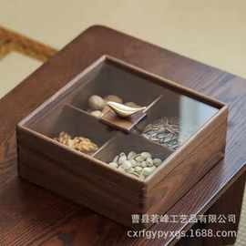 复古木质干果盒客厅带盖水果零食收纳盒新年待客瓜子糖果盒坚果盒