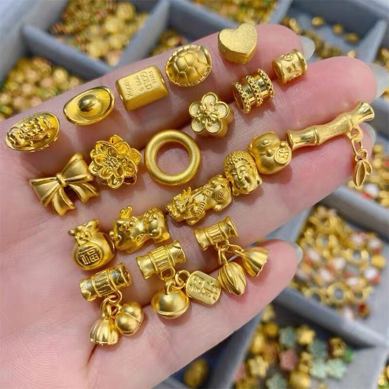 Wholesale Pure Gold 999 Lotus Peach Blossom Transfer Beads Lucky Bag Ingot Bow Gold Bar Gold Passepartout Hand Beads