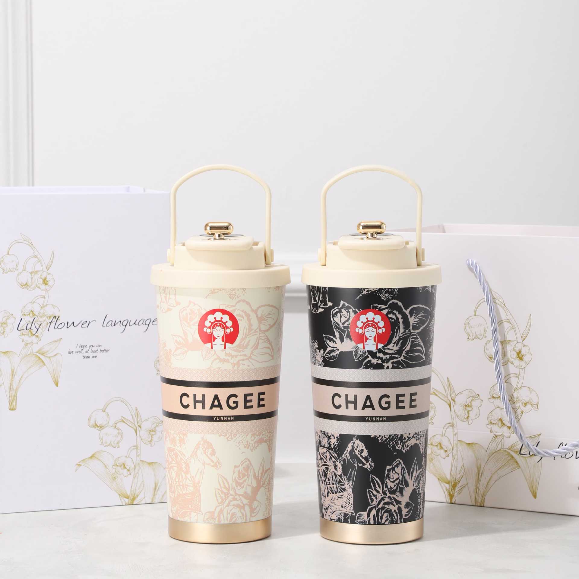 New Overlord Tea Ji's Same Coffee Cup, Intelligent Temperature Display, Lily of the Valley Thermos Cup, High-Looking Sports Water Cup with Handle