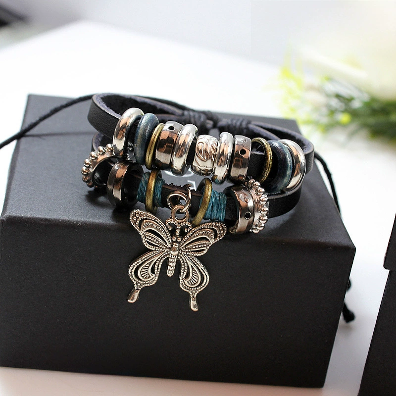 Кожаные бусины, аксессуар, плетёный браслет из бус Handmade