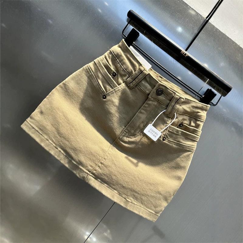 European-Style Hot Girl Khaki Denim Skirt Pants for Women, Summer Anti-Exposure Lining, Slimming Versatile A-Line Bodycon Skirt European-Style Hot Girl Khaki Denim Skirt Pants for Women, Summer Anti-Exposure Lining, Slimming Versatile A-Line Bodycon Skirt