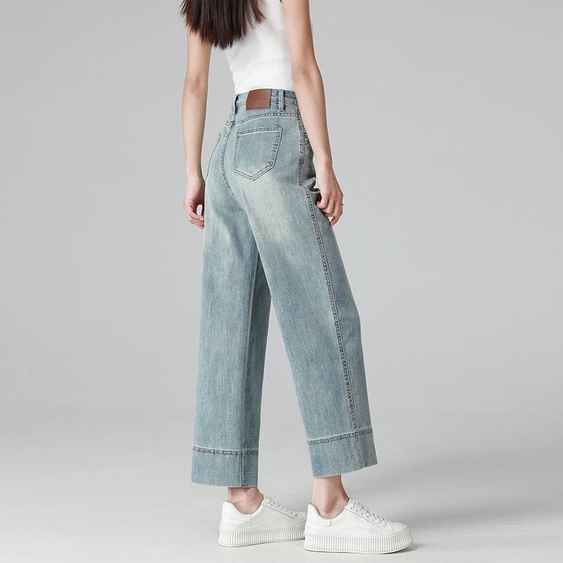 Tannin Blue Straight Jeans Women's Spring and Autumn 2025 New High Waist Slimming Small Nine-point French Stick Pipe Pants