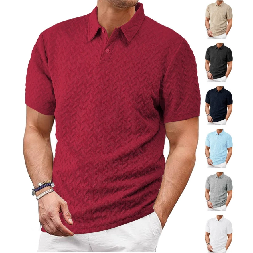 Мужская рубашка-поло из жаккардовой ткани, европейский и американский стиль, летняя, тонкая, дышащая, влагоотводящая, с коротким рукавом, модный дизайн, 2024 год.