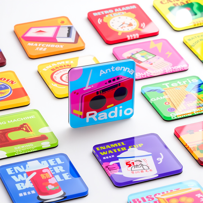 In-Stock Acrylic Fridge Magnets Custom DIY Magnetic National Trend Text Nostalgic Pattern Souvenir Magnetic Stickers