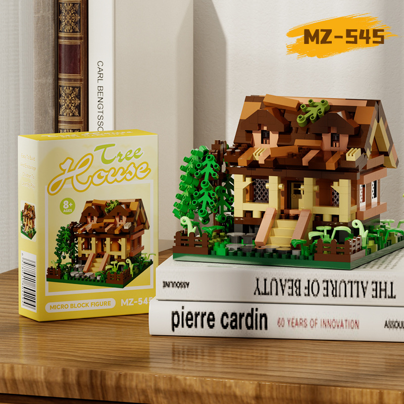 Bloques de construcción de casas de madera en el bosque, escena de calle, molino de viento hecho a mano, casa del árbol, juguetes educativos para niños, Día del Niño