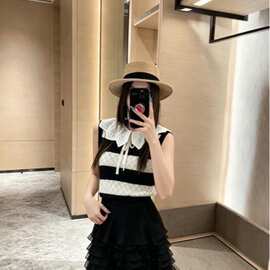 撞色条纹坑条无袖针织女秋冬2026新款西装内搭坎肩外穿上衣潮南油