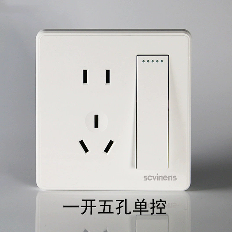 Household concealed one-open dual control five-hole socket panel wholesale 86 type single-open dual-connector wall switch