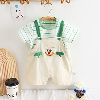 Baby's Overalls Super Cute Cute Smiley Baby's Striped Suit 0-2 Years Old Children's Jumpsuit Thin T-shirt Summer Dress