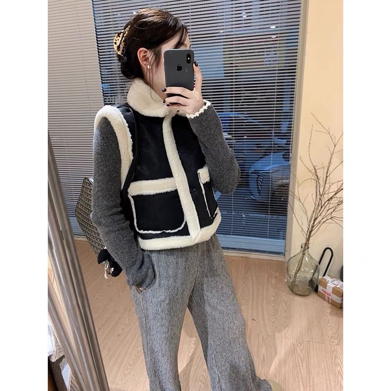 Vintage alpaca chaleco corto de mujer primavera y otoño 2025 nuevo chaleco de cachemira grueso de caballo chaleco de hombro chaqueta mujer