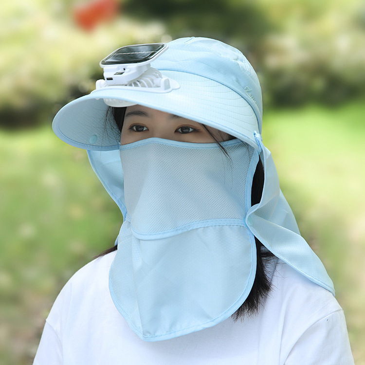 女性用夏用ソーラー充電式ファンハット、屋外牧歌的な温室作業用マスク、顔を覆う日よけ帽子|undefined