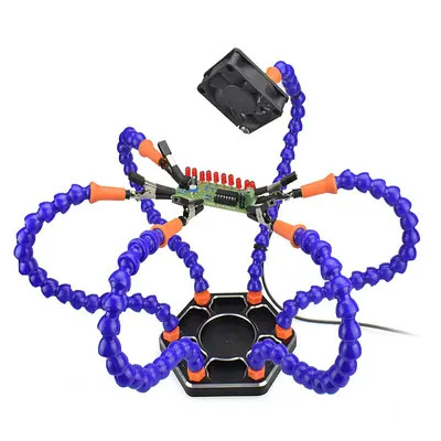 PCB焊台辅助夹具 六爪焊接烙铁排吹烟风扇铝合金底座固定器工作台