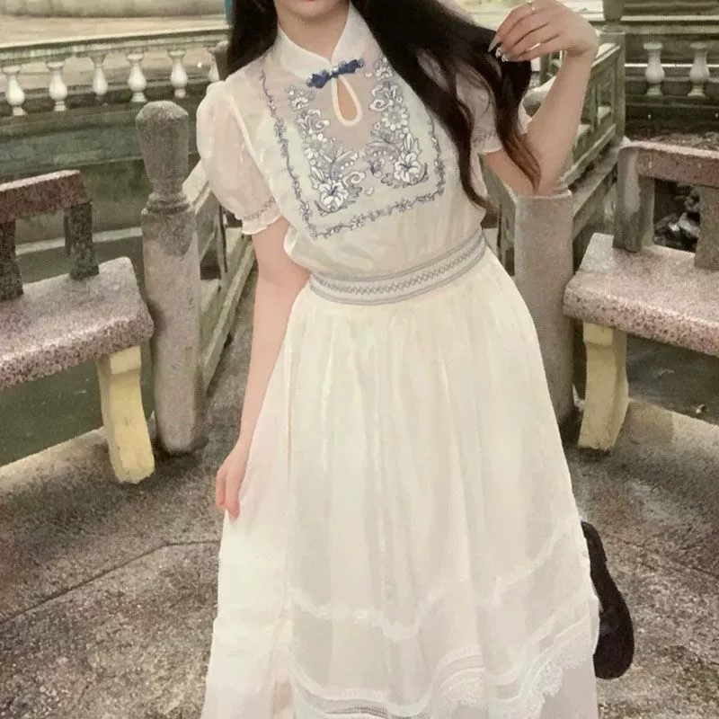 Ретро мода повседневная темпераментная сладкая длинная юбка летом новый китайский стиль