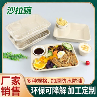 一次性可降解沙拉餐盒 带蘸料杯外卖轻食打包盒 摆摊一次性餐盒