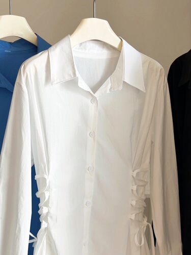 Fashionable design, waist, slimming strap shirt, women's spring clothes, new 2026 lapel all-matching foreign-style shirt top