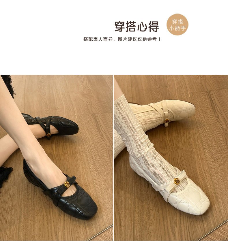 Giày Mary Jane nữ mũi vuông đính nơ, độn đế trong gót 3 cm, chất liệu da cừu, kiểu Pháp — Màu hồng [chiều cao gót 3cm] có sẵn, Màu trắng kem [gót cao 3cm] hàng có sẵn, Đen [gót cao 3cm] hàng có sẵn chi tiết 3