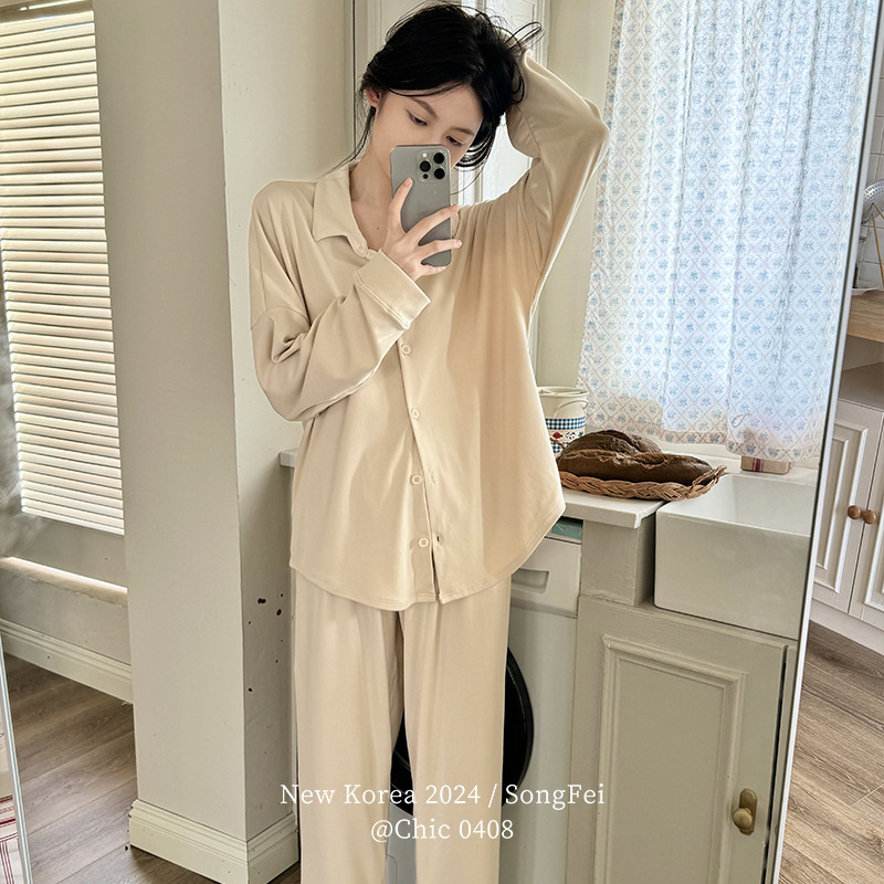 Special Offer Autumn and Winter Boyfriend Style Shirt Pajamas Relaxed High-End Loose Large Size Long-Sleeved Elastic Home Clothes for Women