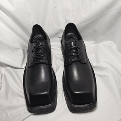 Square toe shoes for men, trendy Korean version, versatile business casual derby shoes, flat-toe niche design, thick-soled men's shoes