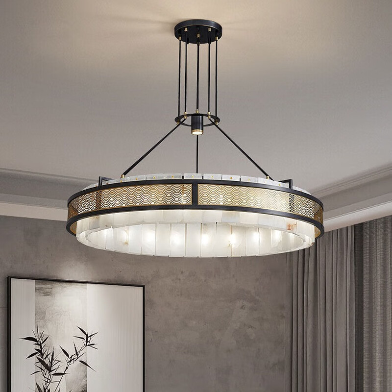 云石吊灯全铜别墅艺术灯具西班牙欧式餐厅客厅吊灯卧室灯长条吊灯