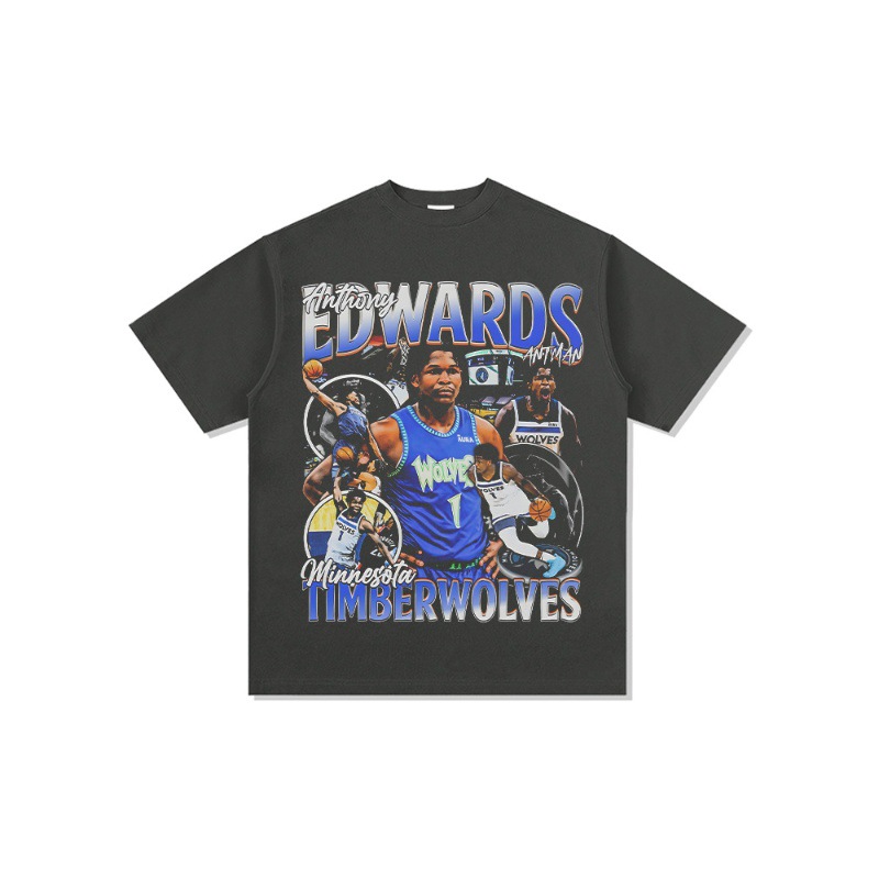 Edwards American Star camiseta de calle hip-hop marca de tendencia impresión retro hacer viejo lavado pesado suelto manga corta image 4