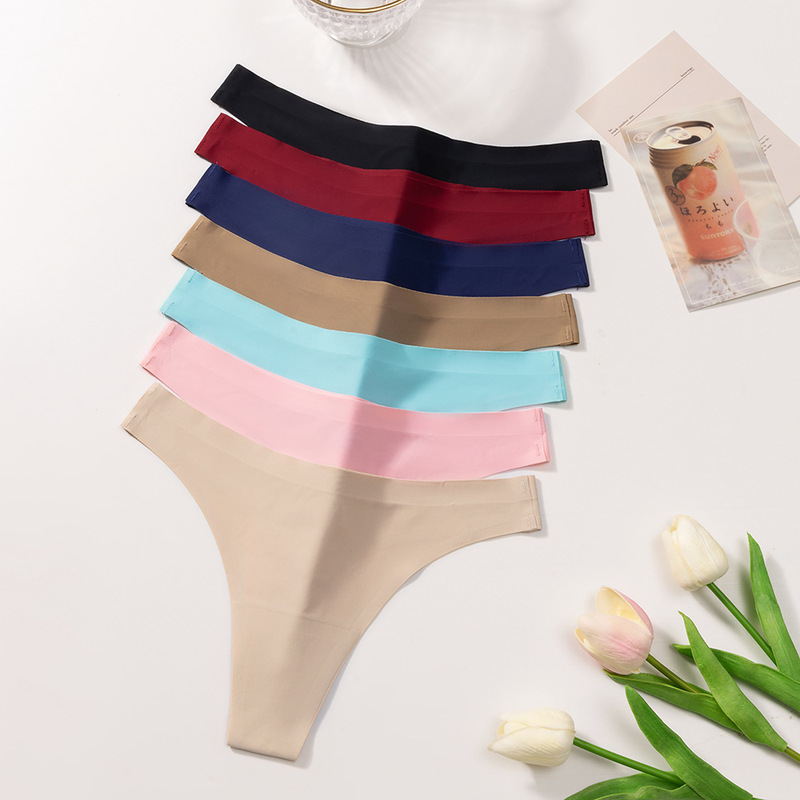 Cross-border simple solid color sexy seamless ice silk underwear comfortable quick-drying breathable plus size one-piece thong for women Cross-border simple solid color sexy seamless ice silk underwear comfortable quick-drying breathable plus size one-piece thong for women