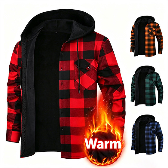 Amazon's New Hooded Flannel Plaid Shirt Men's Shirt Long-Sleeved Plus Velvet Thickened Plus Size Men's Clothing Wholesale Amazon's New Hooded Flannel Plaid Shirt Men's Shirt Long-Sleeved Plus Velvet Thickened Plus Size Men's Clothing Wholesale