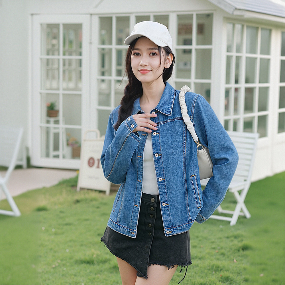 65-160kg Plus-Size Women's Denim Jacket, Spring and Autumn Style, Casual Simple Quiet Luxury Old Money Style Top for Slightly Chubby Women