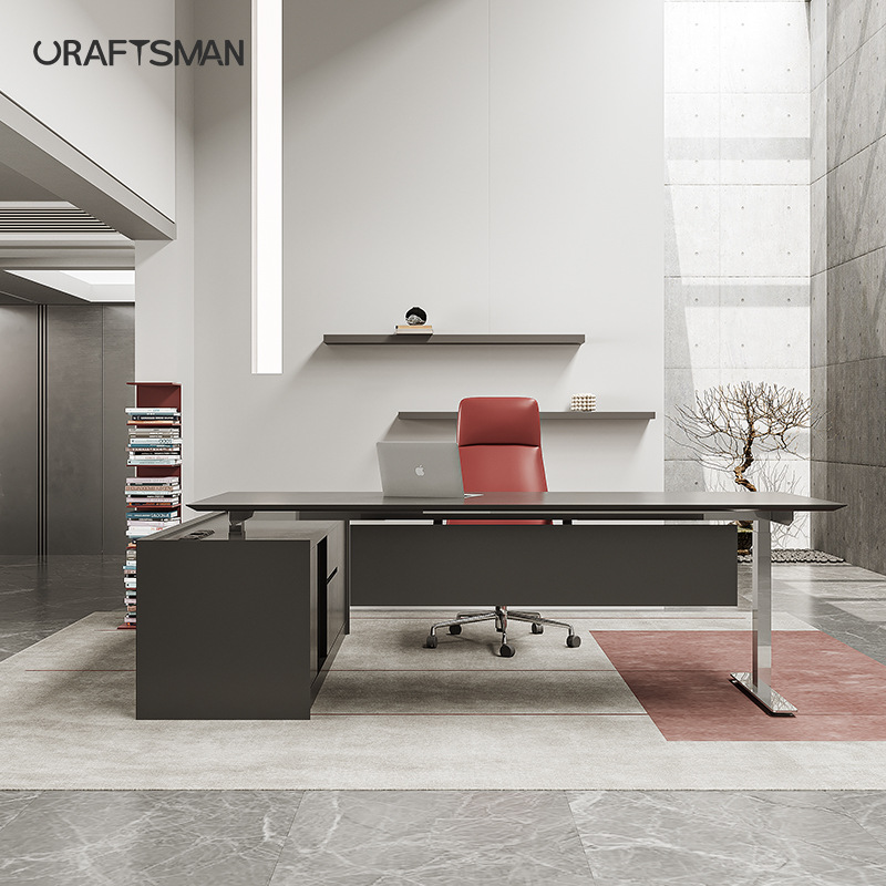 Jefe de gabinete doble elevación de motor de escritorio y silla de oficina combinación de escritorio de computadora mesa y silla fábrica de combinación de gabinete para venta directa