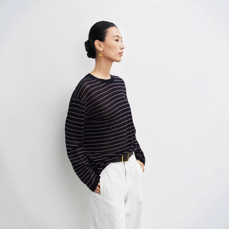High Quality! Acetate Cotton Classic Striped Lightweight Knitwear Casual Loose Sun-Protective Color-Blocked Cover-Up