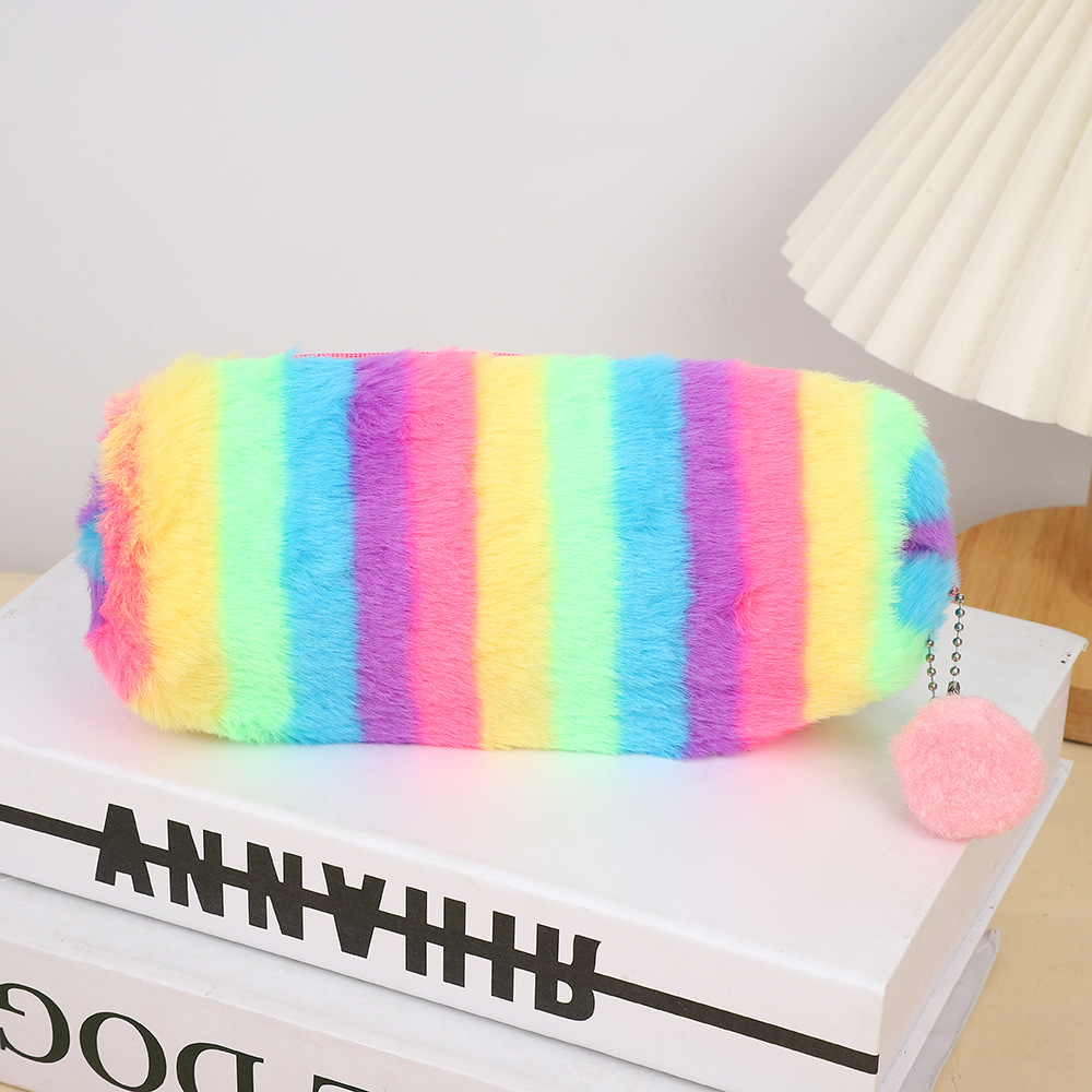 Bolsas de lápiz creativas de color gradiente transfronterizo lindas niñas peludas caja de lápiz de octogón niña corazón estudiante bolsa de almacenamiento simple