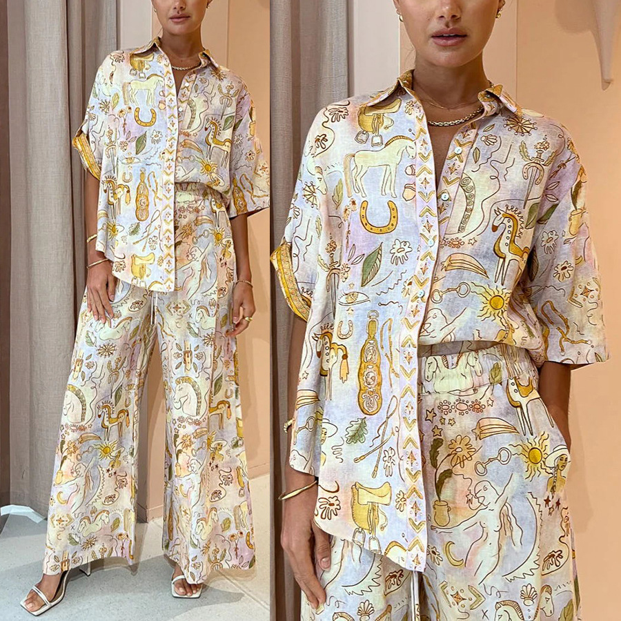 140g Weight Long Sleeve Sleeve Length Daily Street Women's Casual Cartoon Polyester Printing Pocket Pant Co-ord Set Pants Sets
