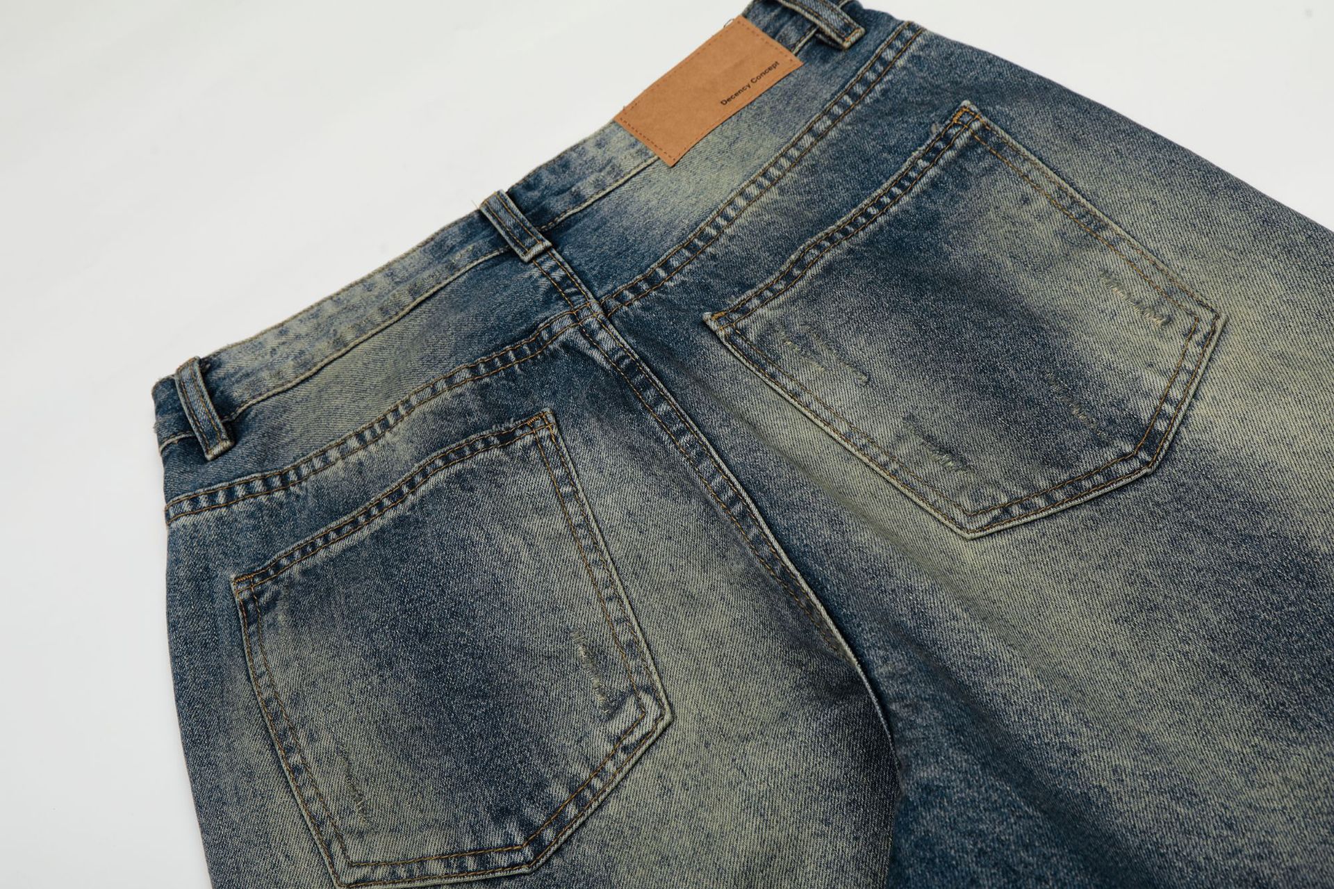 Jean en denim bleu délavé rétro de qualité supérieure, coupe ample, style urbain, pour hommes et femmes_voghion.com