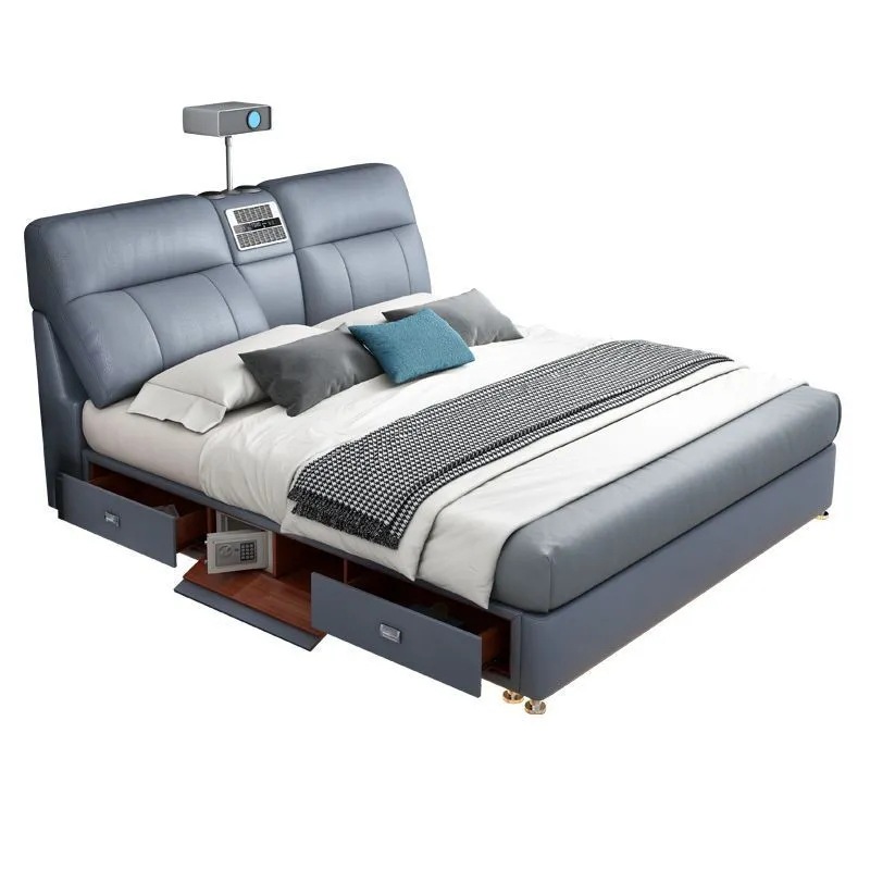 Cama de cuero multifuncional, cama doble del dormitorio principal, cama de boda de 1,8 m, cama de cuero suave y simple moderna, suministro directo de fábrica 1.5