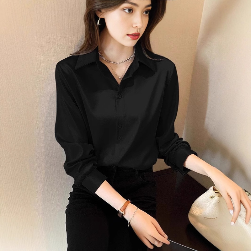 [Factory in stock] Black Shirt Women's Long Sleeve Spring New Design Sense Top Stylish Fashion Professional Shirt