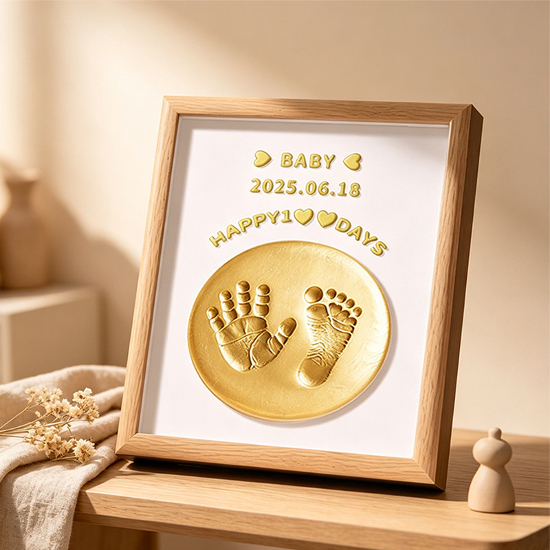 Newborn Hand and Foot Prints Baby Commemorative Ritual Baby 100-Day Hand and Foot Prints Mud Gift Newborn Fetal Hair Photo Frame