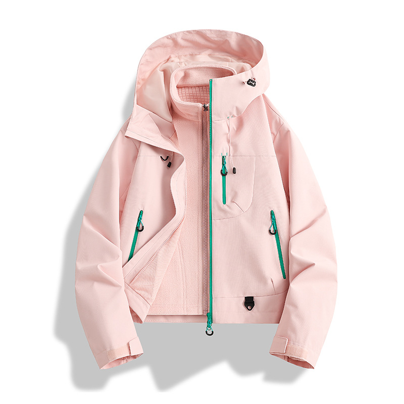 2025 New Outdoor Jacket Three-In-One Short Women's Velvet Liner Waterproof and Windproof Mountaineering Jacket Jacket