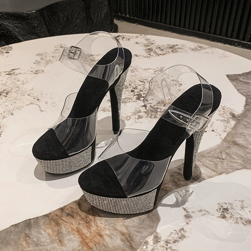 Европейские и американские туфли-стилето 15 см с кристаллами, высокие каблуки для ночного клуба, дискотека, сверкающие бриллиантовые стилетто, элегантные.