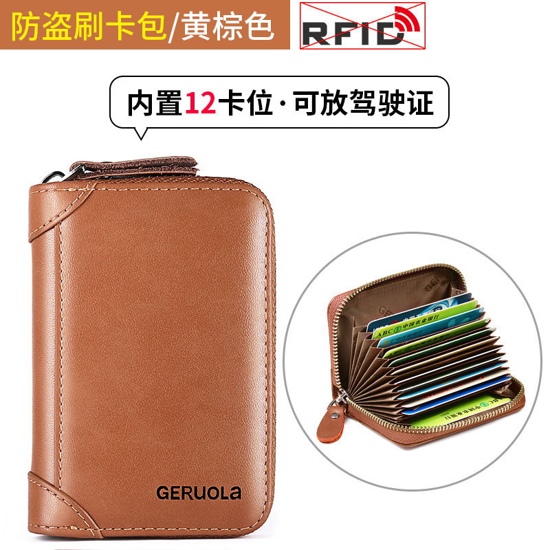 Guangzhou fábrica de cuero bolsas de tarjetas para hombres multi-tarjeta de cuero anti-magnetizante cremallera pequeña bolsa de tarjetas ultra delgada carnet de conducir para hombres